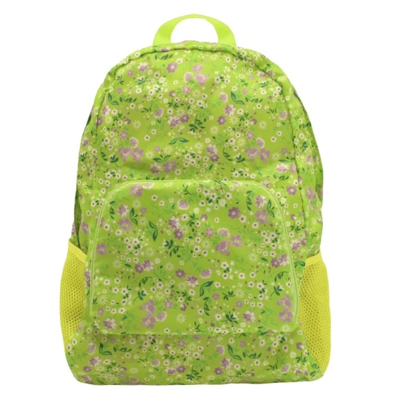 NEW Mytagalongs Lime Floral Foldable Backpack - Picture 1 of 3